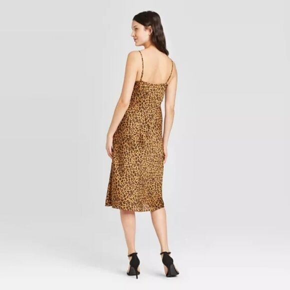 Women's Satin Leopard Midi Slip Dres XS New - Picture 4 of 7